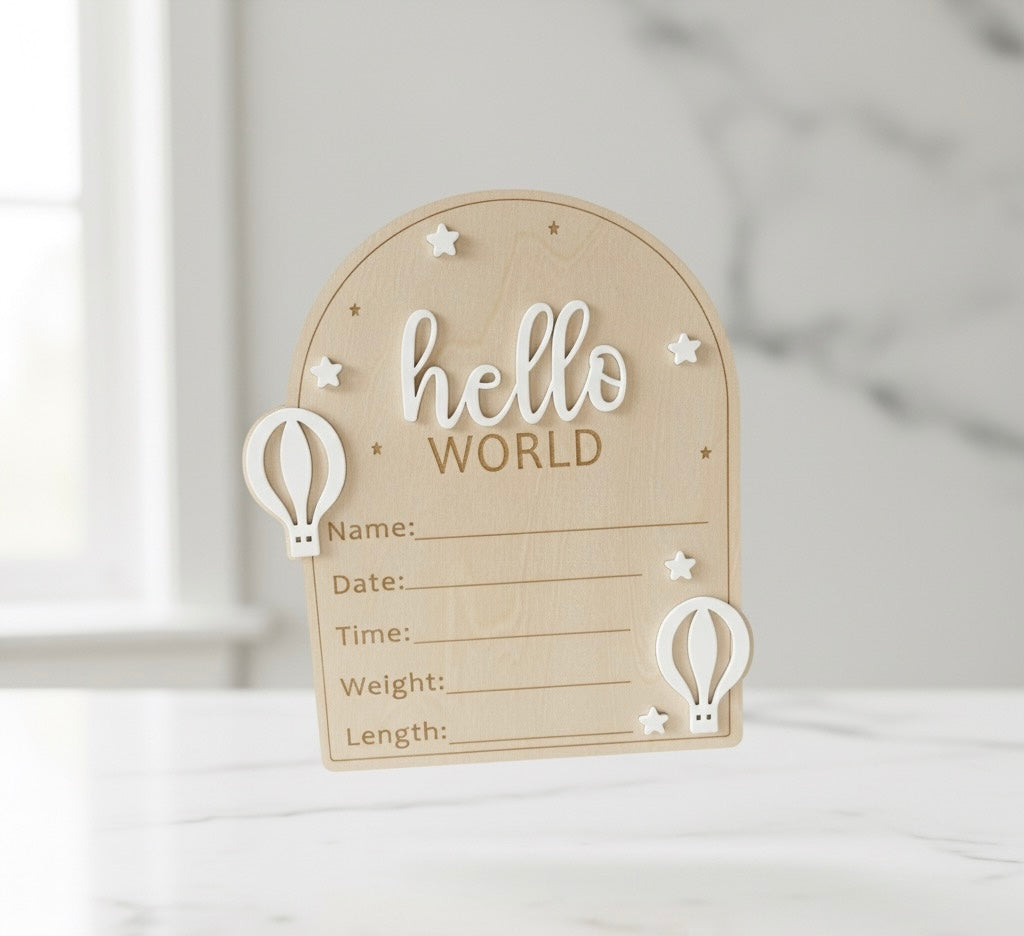 Hot Air Balloon Wooden Birth Sign