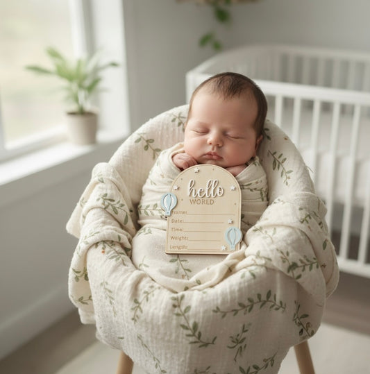 Hot Air Balloon Wooden Birth Sign
