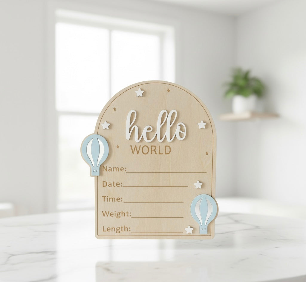 Hot Air Balloon Wooden Birth Sign