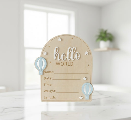 Hot Air Balloon Wooden Birth Sign