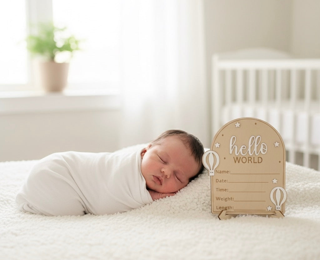 Hot Air Balloon Wooden Birth Sign